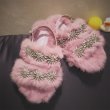 画像3: women's rabbit fur  sandals and slippers shoesラビットファービジュー付きシンプルフラットサンダル　パンプス　ミュール (3)