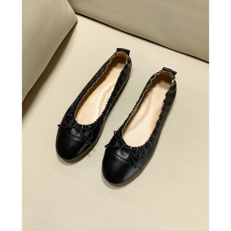 画像9: women's  flat bow color matching single shoes フラットリボン付き本革レザーパンプスバレーシューズ (9)