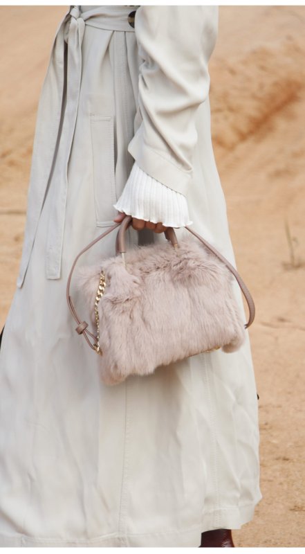 画像3: Woman’ rabbit fur plush portable fur bag handbagモコモコラビットファースクエアトートショルダー ハンドバック メンズにも (3)