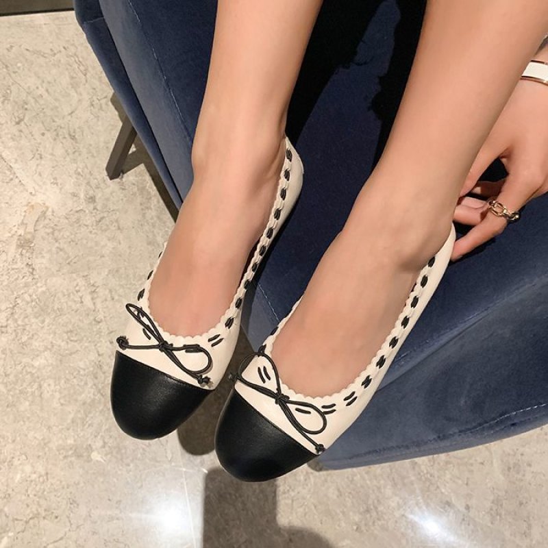 画像6: women's  flat bow color matching single shoes フラットリボン付き本革レザーパンプスバレーシューズ (6)