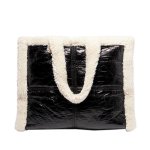 画像11: Woman’soil wax stitching imitation lamb hair handbagモコモコファー付きスクエアトートショルダー ハンドバック　メンズにも (11)