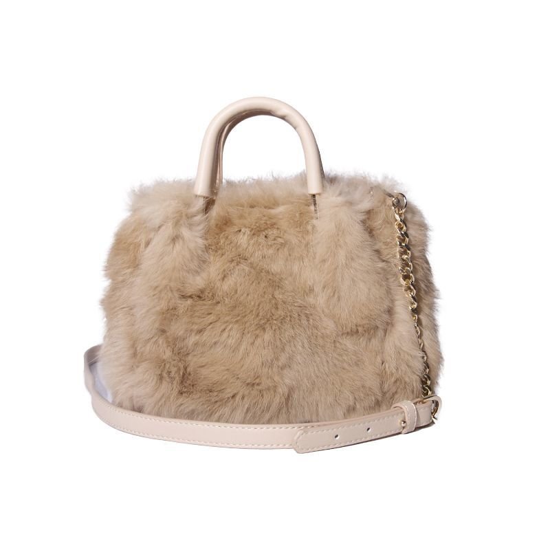 画像12: Woman’ rabbit fur plush portable fur bag handbagモコモコラビットファースクエアトートショルダー ハンドバック メンズにも (12)