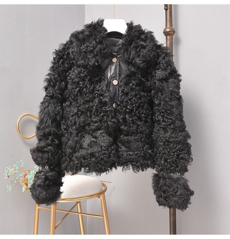 画像7: Women's imported Tigado wool fur leather lamb short coat ラムモコモコファーショートコート ジャケット  (7)