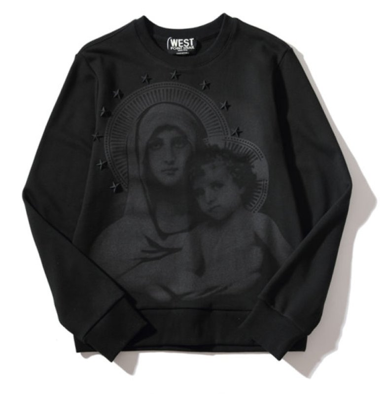画像2: men's star Madonna Virgin Mary round neck pullover sweater   ユニセックス男女兼用聖母マリアン＆スタースタッズ付きプリントスウェット トレーナー　プルオーバー　 (2)