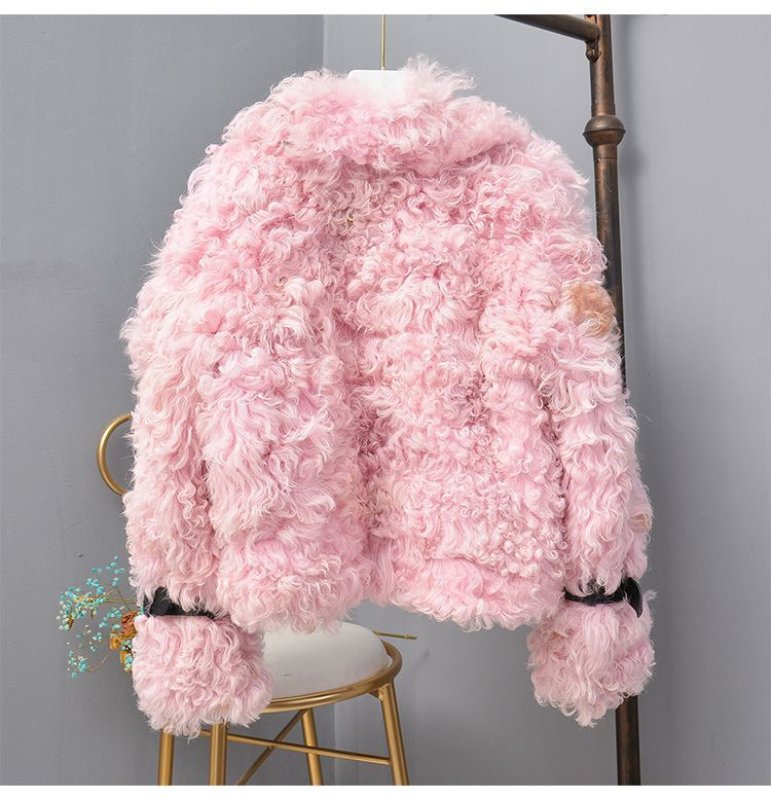 画像10: Women's imported Tigado wool fur leather lamb short coat ラムモコモコファーショートコート ジャケット  (10)