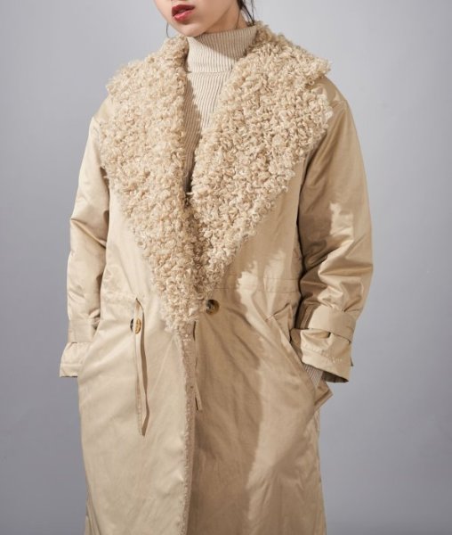 画像1: Women's  loose cotton coat  ファー付きコットンコート　ジャケット　 (1)