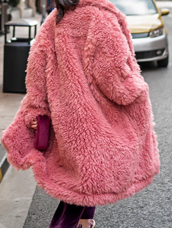 画像3: Women's Lazy pink circle hair long over the knee oversize woolen coat エコファーロングコート ジャケット  (3)