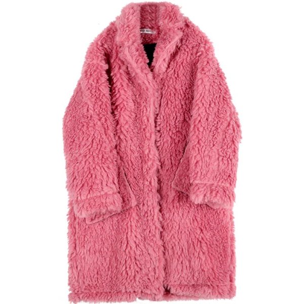 画像1: Women's Lazy pink circle hair long over the knee oversize woolen coat　エコファーロングコート　ジャケット　 (1)