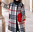 画像5: Women's  British style black and white red striped woolen coat loose coat 　ウールブリティッシュスタイルチェックロング コート　ジャケット　 (5)