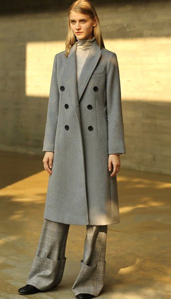 画像1: Women's  straight long double woolen coat 　ウールダブルブレストロング コート　ジャケット　 (1)