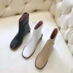 画像8:  women's   leather square head retro thick with ankle boots short boots  本革レザーバックジップアンクルスクエアヒールブーツ (8)