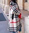 画像7: Women's  British style black and white red striped woolen coat loose coat 　ウールブリティッシュスタイルチェックロング コート　ジャケット　 (7)