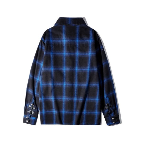 画像1: men's leather cross  flannel long-sleeved shirt　ユニセックス男女兼用フランネルレザークロスモチーフ付チェックシャツ (1)