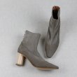 画像4:  women's  leather small square head elastic round wood with ankle boots casual zipper high-heeled bare boots short boots  本革レザーバックジップアンクルハイヒールベアブーツブーツ (4)