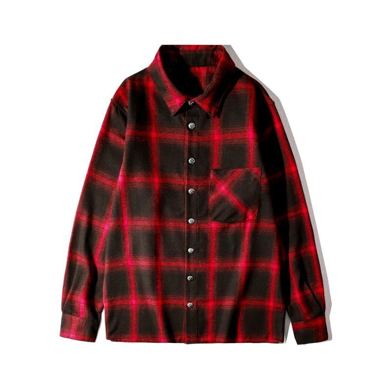 画像4: men's leather cross  flannel long-sleeved shirt　ユニセックス男女兼用フランネルレザークロスモチーフ付チェックシャツ (4)