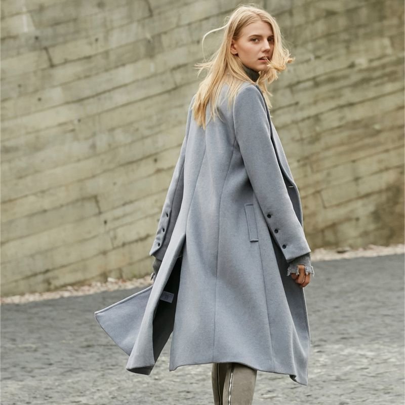 画像3: Women's  straight long double woolen coat  ウールダブルブレストロング コート ジャケット  (3)