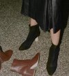 画像5:  women's  leather small square head elastic round wood with ankle boots casual zipper high-heeled bare boots short boots  本革レザーバックジップアンクルハイヒールベアブーツブーツ (5)