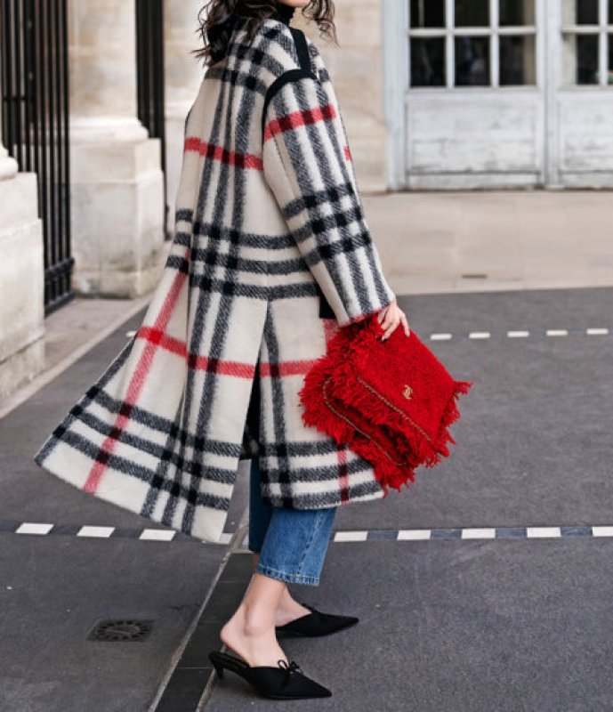 画像4: Women's  British style black and white red striped woolen coat loose coat  ウールブリティッシュスタイルチェックロング コート ジャケット  (4)