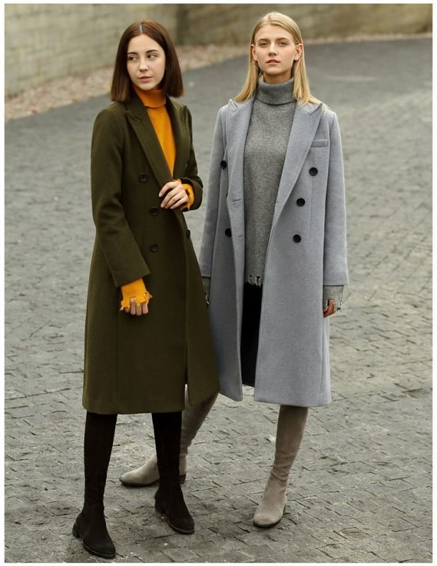 画像2: Women's  straight long double woolen coat  ウールダブルブレストロング コート ジャケット  (2)
