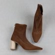 画像2:  women's  leather small square head elastic round wood with ankle boots casual zipper high-heeled bare boots short boots  本革レザーバックジップアンクルハイヒールベアブーツブーツ (2)