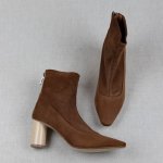 画像2:  women's  leather small square head elastic round wood with ankle boots casual zipper high-heeled bare boots short boots  本革レザーバックジップアンクルハイヒールベアブーツブーツ (2)