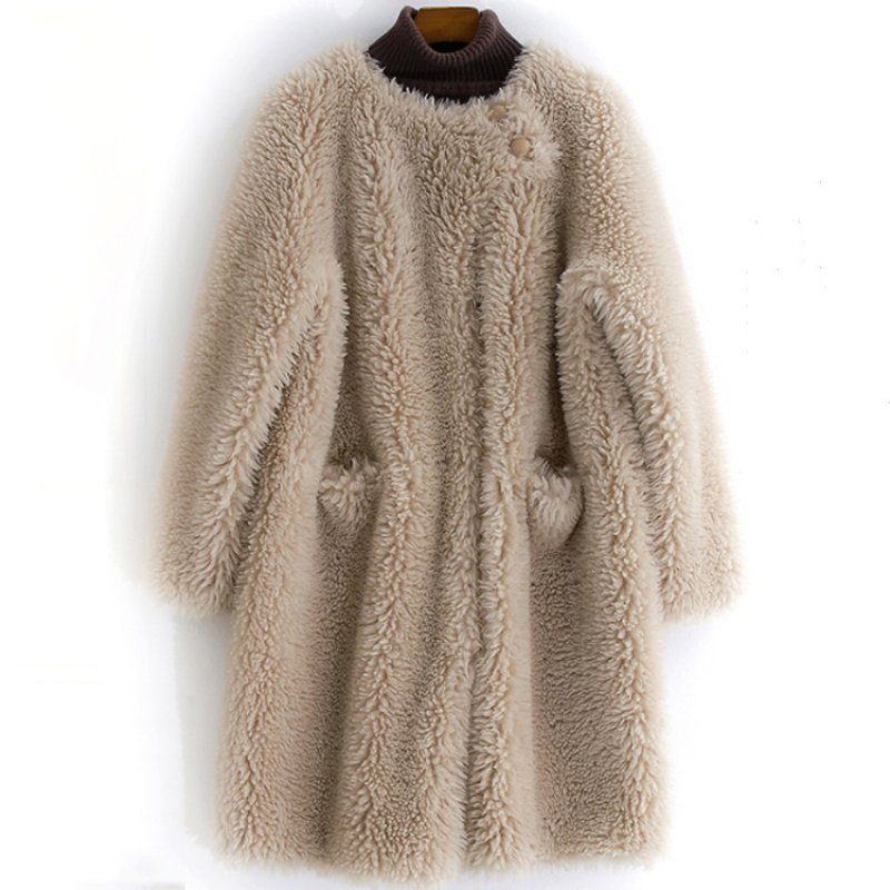 画像1: Women's Haining sheep shearing coat　リアルシープスキンシャーリングラウンドネックコート　ジャケット　 (1)