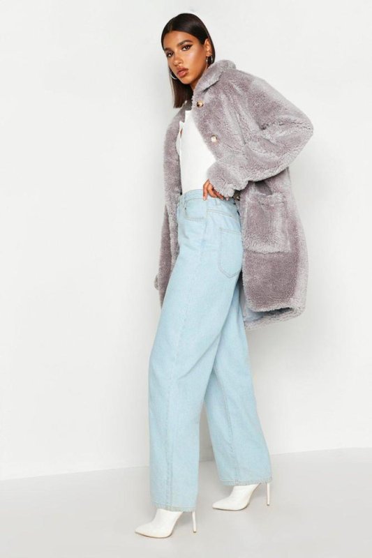 画像4: Women's  imitation Teddy Faux Fur long Coat テディベア エコファーシンプルコート (4)