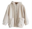 画像2: Women's Lamb fluffy hooded sweater  エコファーシンプルフーディーブルゾン ジャケットコート (2)
