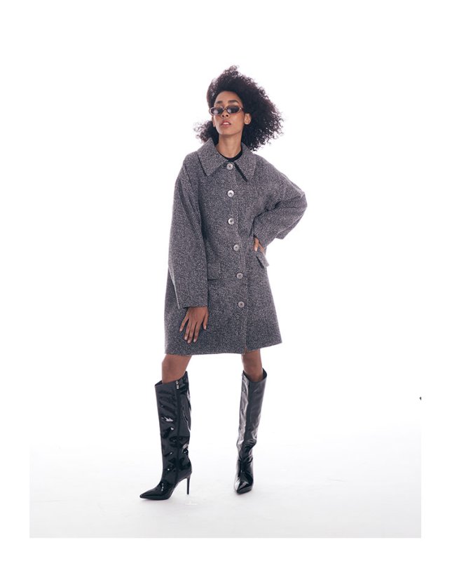 画像1: Women's  Grey snowflake coat 　シンプルグレーロングコート　ジャケット (1)