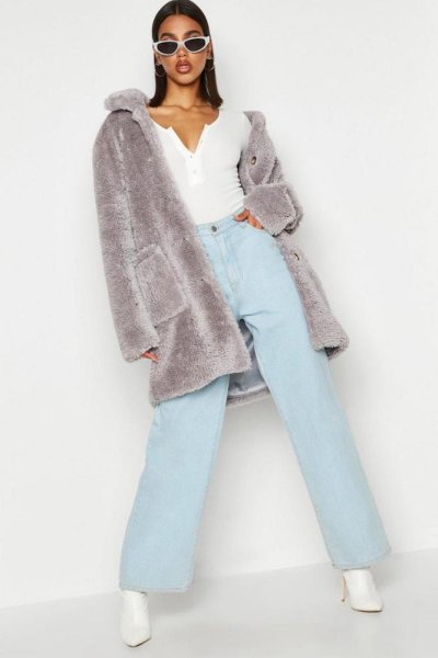 画像2: Women's  imitation Teddy Faux Fur long Coat　テディベア エコファーシンプルコート (2)
