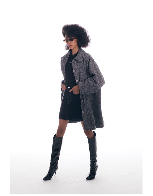 画像7: Women's  Grey snowflake coat  シンプルグレーロングコート ジャケット (7)