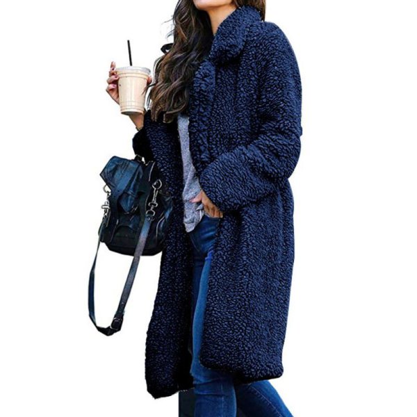 画像1: Women's  Faux Lambswool Long Sleeve Turn Down Collar Loose Thicken Woolen Coat Warm Long Outwear　エコファーシンプルテーラードロングコート (1)