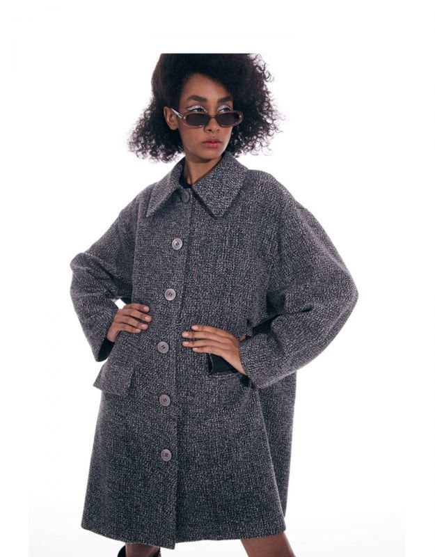 画像2: Women's  Grey snowflake coat  シンプルグレーロングコート ジャケット (2)