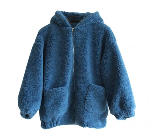 画像1: Women's Lamb fluffy hooded sweater  エコファーシンプルフーディーブルゾン ジャケットコート (1)