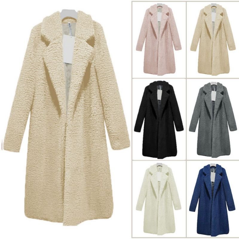 画像6: Women's  Faux Lambswool Long Sleeve Turn Down Collar Loose Thicken Woolen Coat Warm Long Outwear エコファーシンプルテーラードロングコート (6)