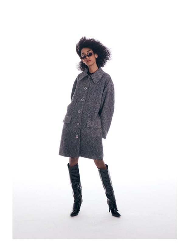 画像4: Women's  Grey snowflake coat  シンプルグレーロングコート ジャケット (4)