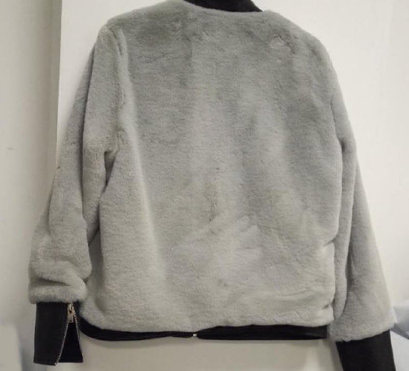 画像7: Women's  long-sleeved short zipper jacket PU leather stitching plush jacket thick coat レザーステッチラビットファーシンプルブルゾン ジャケットコート (7)