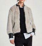 画像1: Women's  long-sleeved short zipper jacket PU leather stitching plush jacket thick coat　レザーステッチラビットファーシンプルブルゾン ジャケットコート (1)