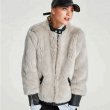 画像2: Women's  long-sleeved short zipper jacket PU leather stitching plush jacket thick coat　レザーステッチラビットファーシンプルブルゾン ジャケットコート (2)