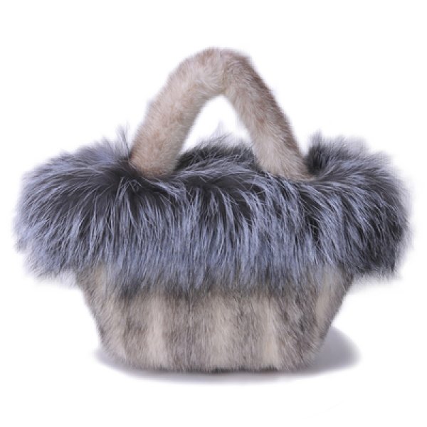 画像1: Woman's mink fur handbags mane with fox fur portable basket bag   リアルミンク＆フォックスファーファーバケットトートバッグメッセンジャーバッグ (1)