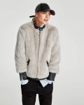 画像4: Women's  long-sleeved short zipper jacket PU leather stitching plush jacket thick coat　レザーステッチラビットファーシンプルブルゾン ジャケットコート (4)