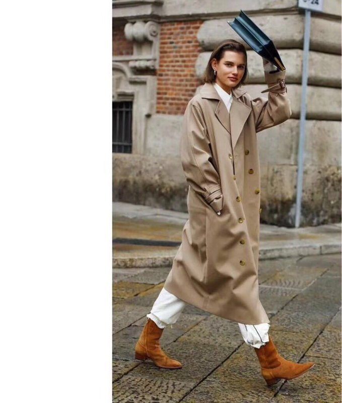 画像11: Women's  lazy casual classic double-breasted knees loose street fan coat jacket ダブルブレスト膝下ロングマキシ丈トレンチコート ロングコート ジャケット (11)