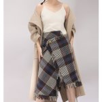 画像3:  women'sunique design lattice skirt asymmetric fringed apron wool high waist skirt 　アシンメトリフリンジエプロンウールハイウエストスカートワードスカート (3)