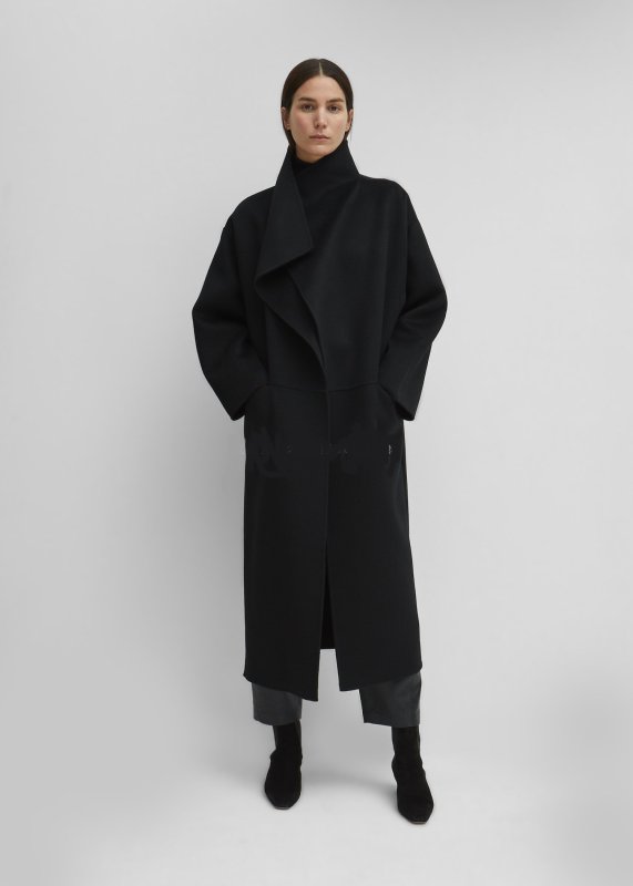 画像2: Women's big lapel walk with wind long double-sided cashmere coat jacket カシミア混紡ラペル風ロングコート ジャケット (2)