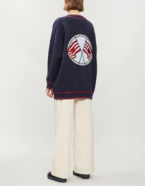 画像1: women's French College Wind Color Jacquard Love Flag Pattern Embroidered Loose Casual Knit Cardigan Jacket　フレンチカラージャカードニットカーディガンジャケット (1)