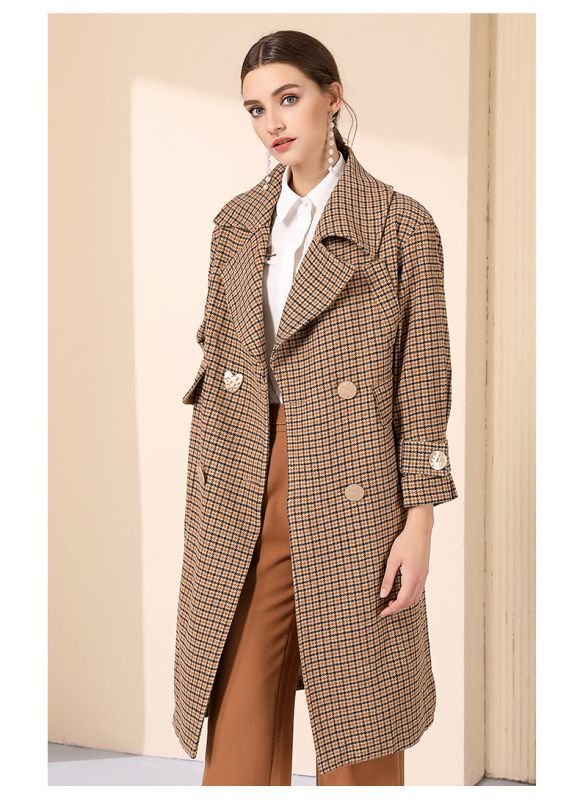 画像4: Women's loose woolen coat  ガンクラブチェックトレンチウールコート ロングコート ジャケット (4)