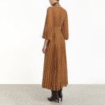 画像2:  Women'sdot print pleated round neck belt lantern sleeves retro large  length dress　ドットプリントプリーツラウンドネックベルトランタンスリーブレトロロング丈ワンピース (2)