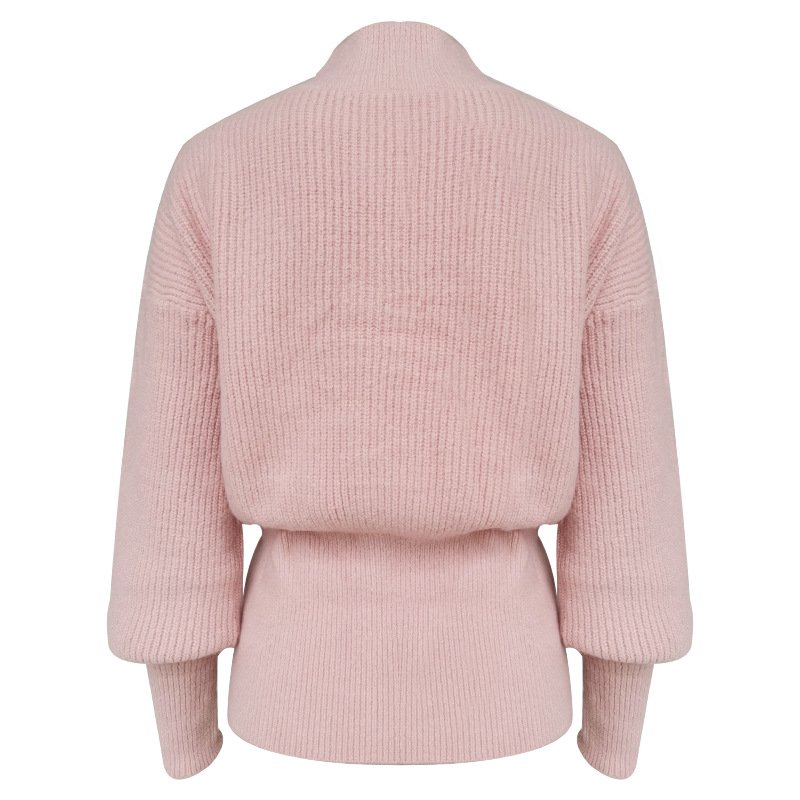画像7: women's  Long Sleeve Turtleneck Bow Lantern Sleeve Top Waist Slim Knit Sweater　タートルネックボウランタンスリーブトップウエストスリムニットセーター (7)