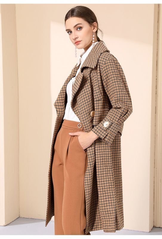 画像3: Women's loose woolen coat  ガンクラブチェックトレンチウールコート ロングコート ジャケット (3)