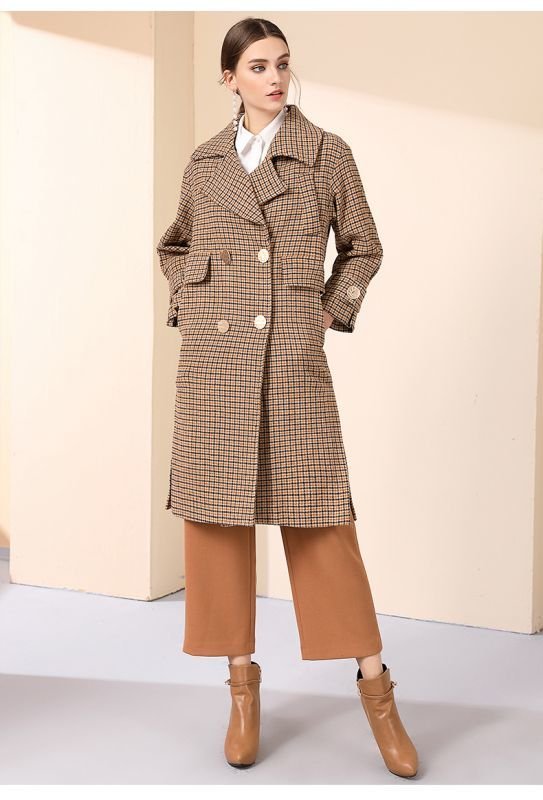 画像5: Women's loose woolen coat  ガンクラブチェックトレンチウールコート ロングコート ジャケット (5)